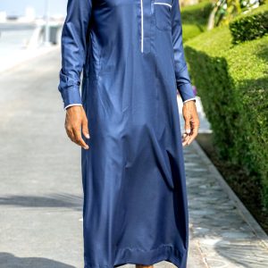 Qamis saoudi bi color "Al mashriq" bleu et blanc